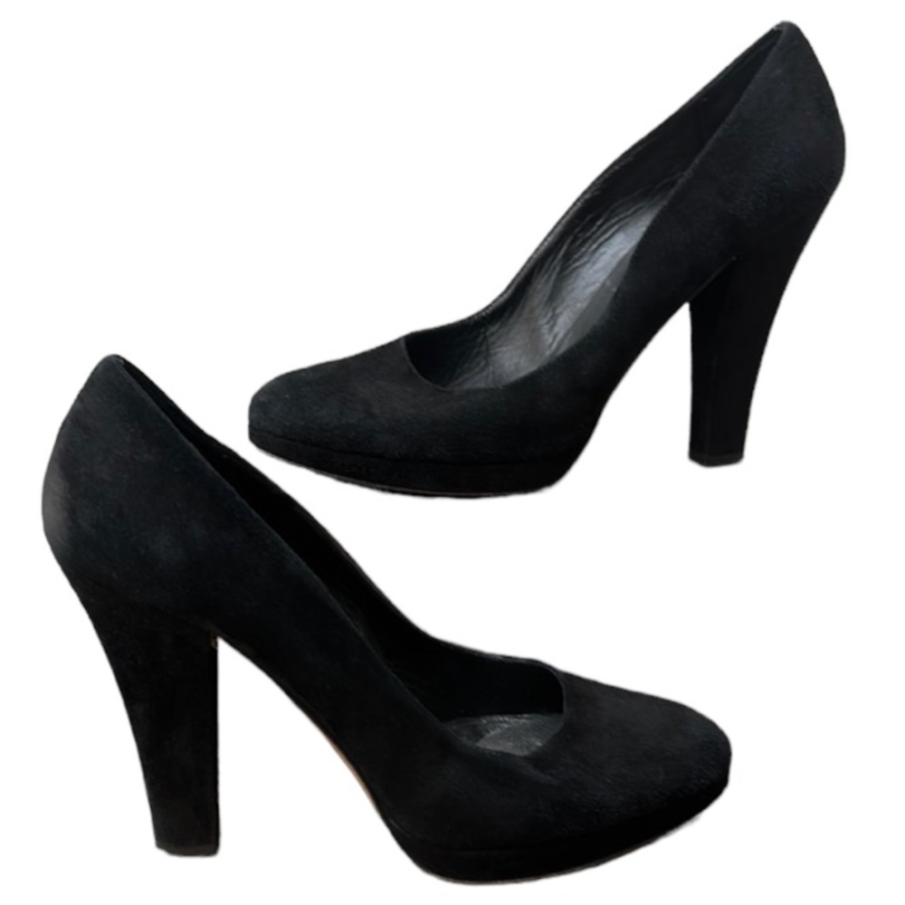Michael Kors Collection Pump Womens 9M Black Suede High Block Heels Career Work